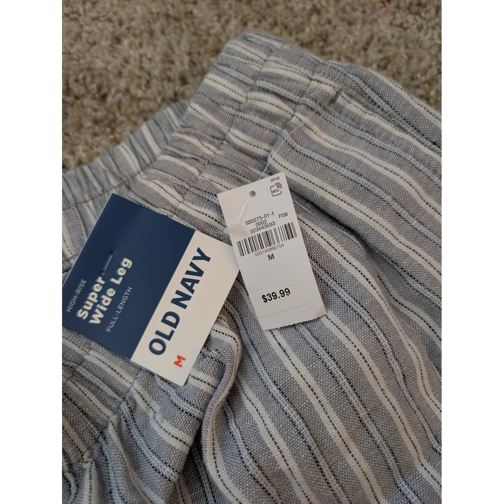 Old Navy Womens Super Wide Leg Linen Blend Striped High Rise Pants Medium NEW - Picture 5 of 6